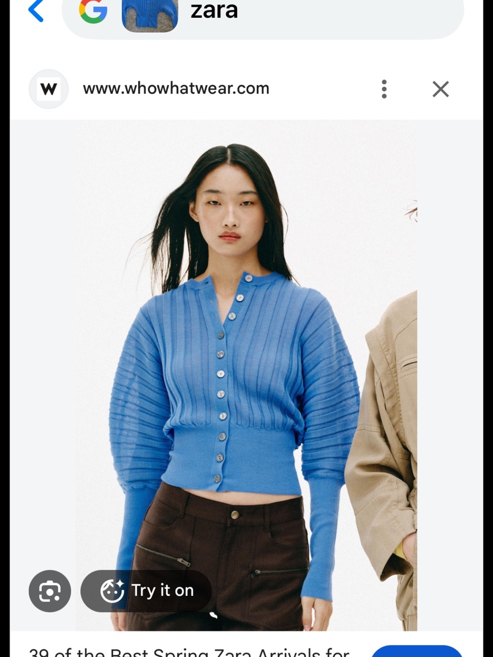 Blue Ribbed Button-Up Zara Women's Sweater